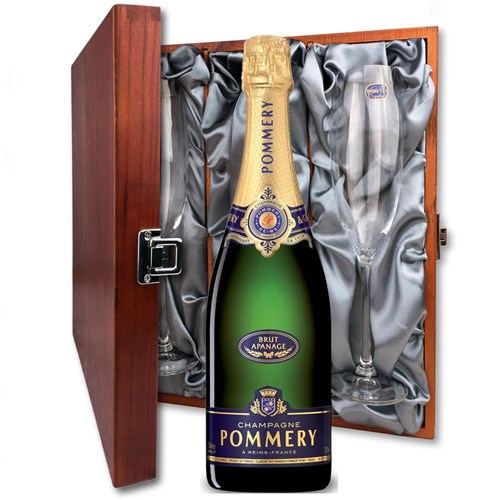 Pommery Brut Apanage Champagne 75cl And Flutes In Luxury Presentation Box